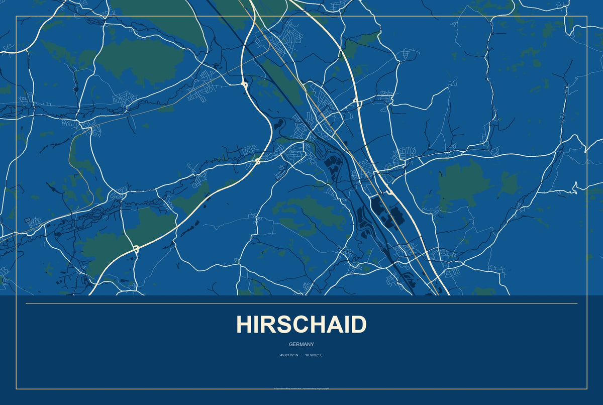 Hirschaid, Germany City Map Aluminum Sign in Harbor Cobalt style
