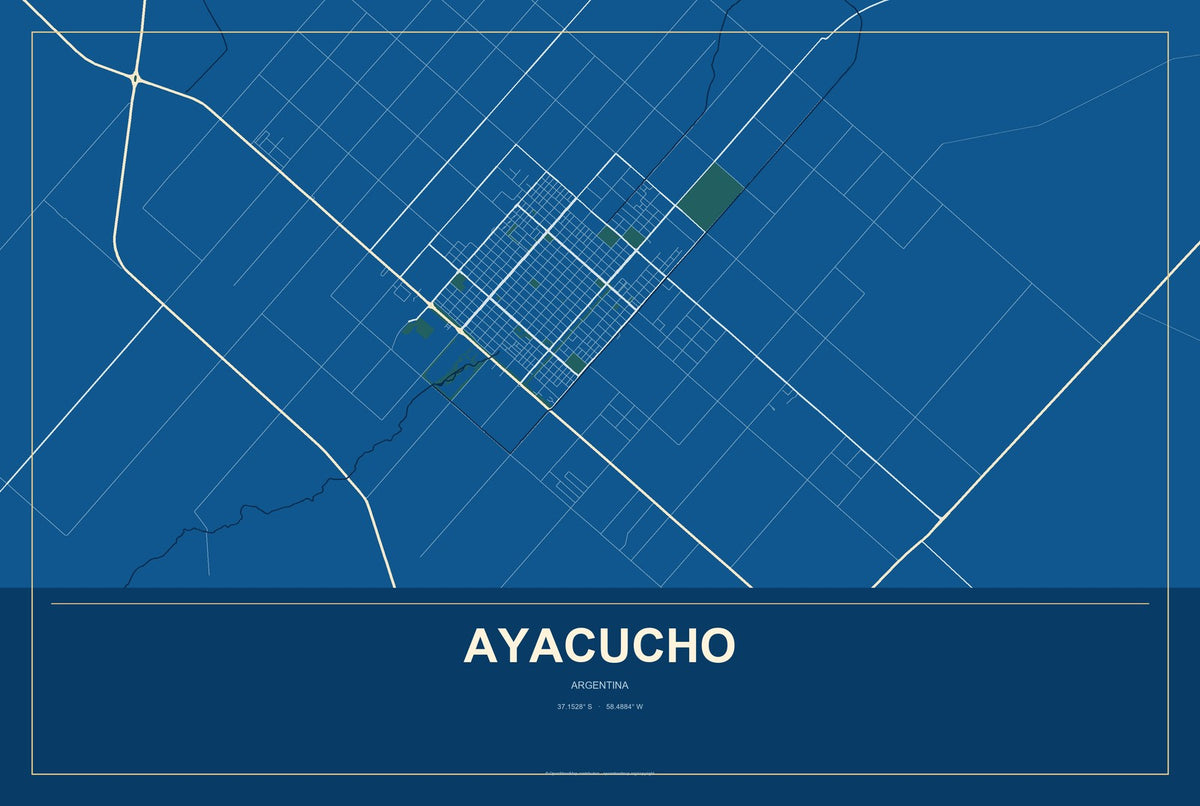 Ayacucho, Argentina City Map Aluminum Sign in Harbor Cobalt style