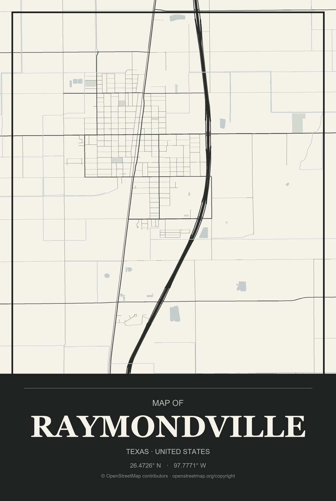 Raymondville, Texas City Map Aluminum Sign in Museum Plaque style