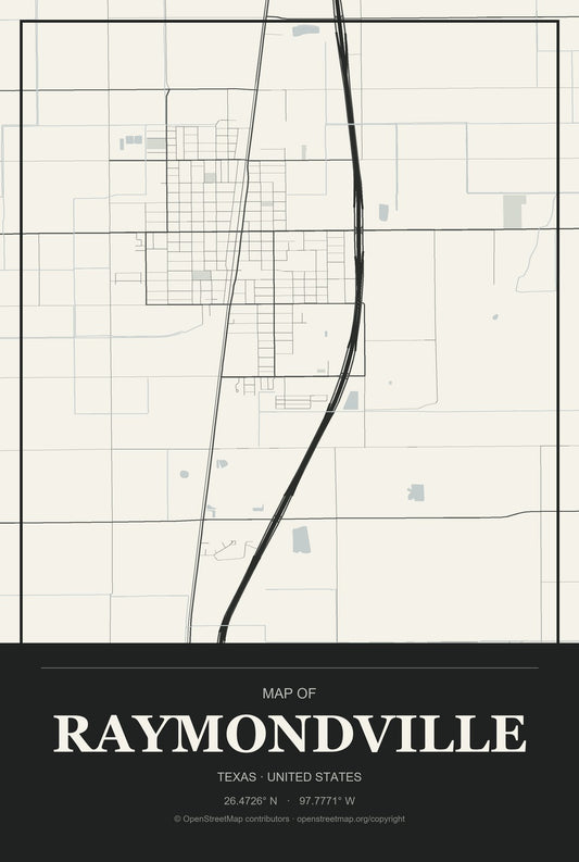 Raymondville, Texas City Map Aluminum Sign in Museum Plaque style