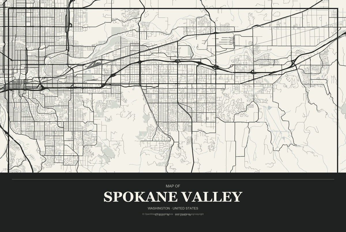 Spokane Valley, Washington City Map Aluminum Sign in Museum Plaque style