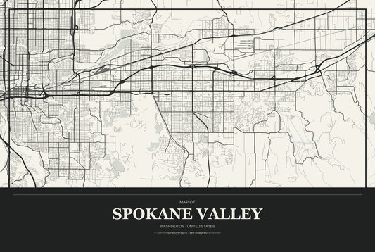 Spokane Valley, Washington City Map Aluminum Sign in Museum Plaque style