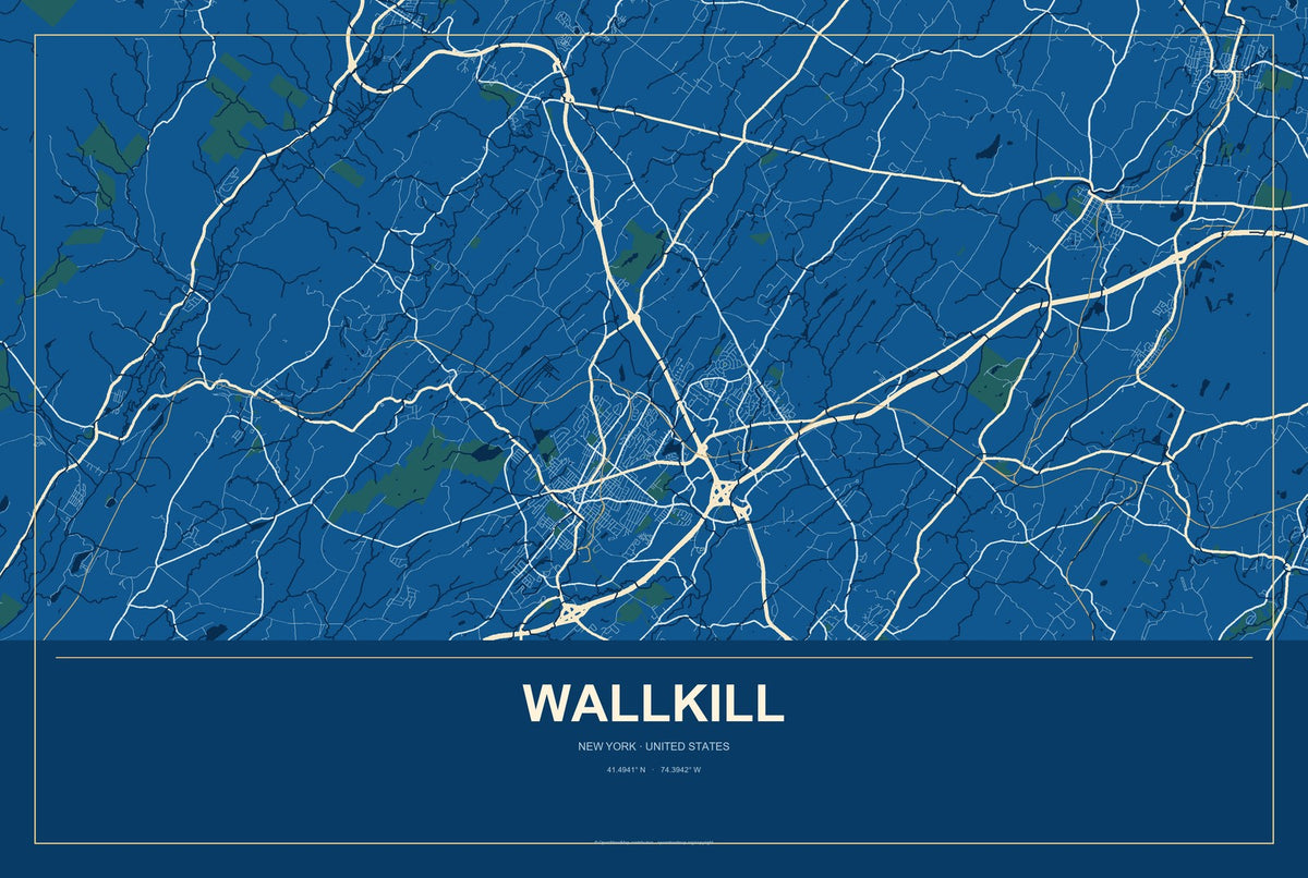 Wallkill, New York City Map Aluminum Sign in Harbor Cobalt style