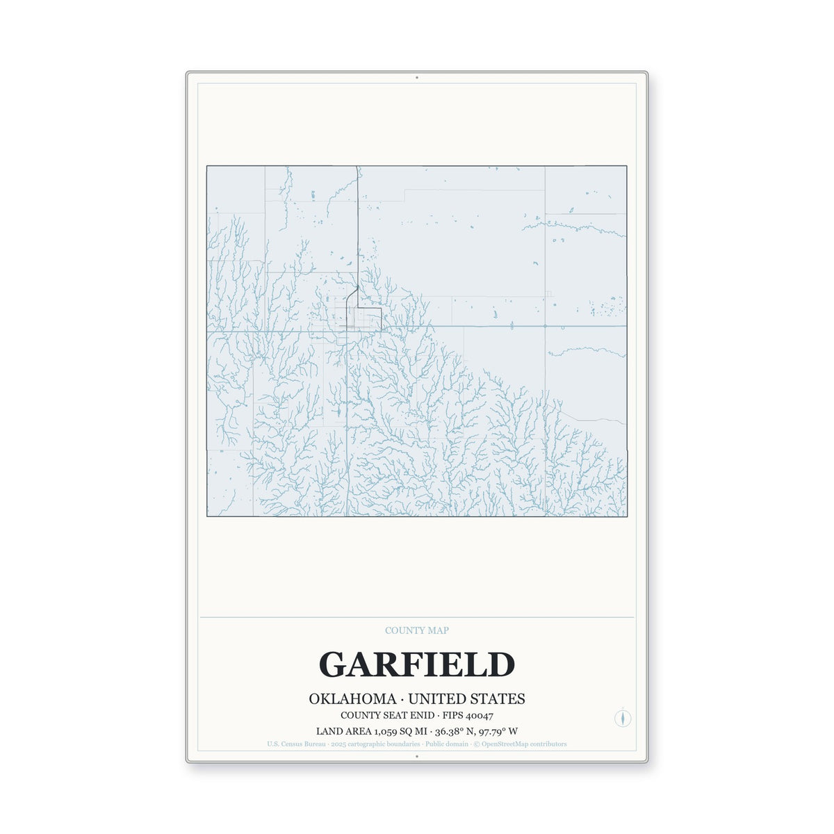 Garfield County, Oklahoma Map Aluminum Sign in Gallery Air style