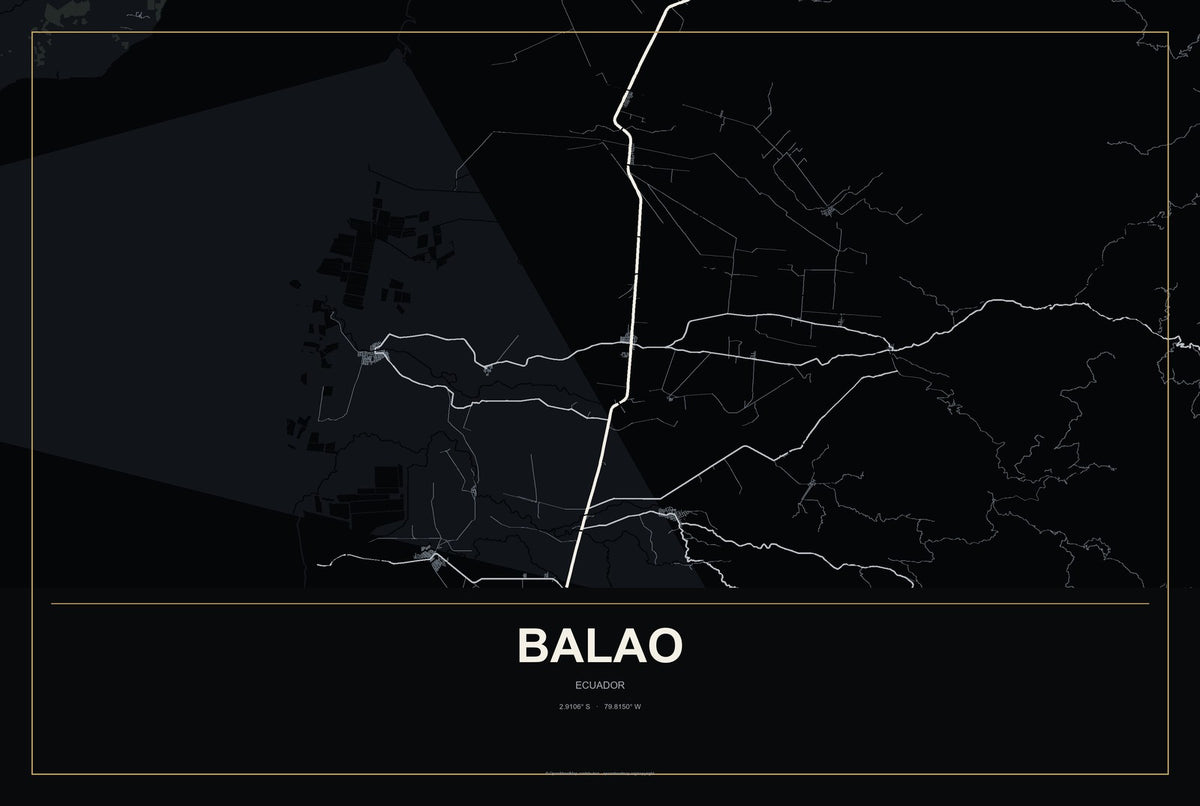 Balao, Ecuador City Map Aluminum Sign in Metropolitan Noir style