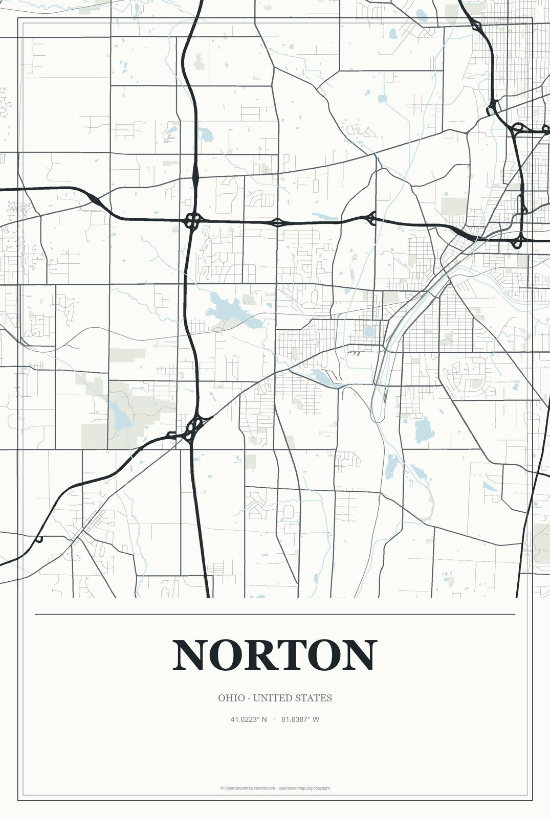 Norton, Ohio City Map Aluminum Sign in Gallery Air style
