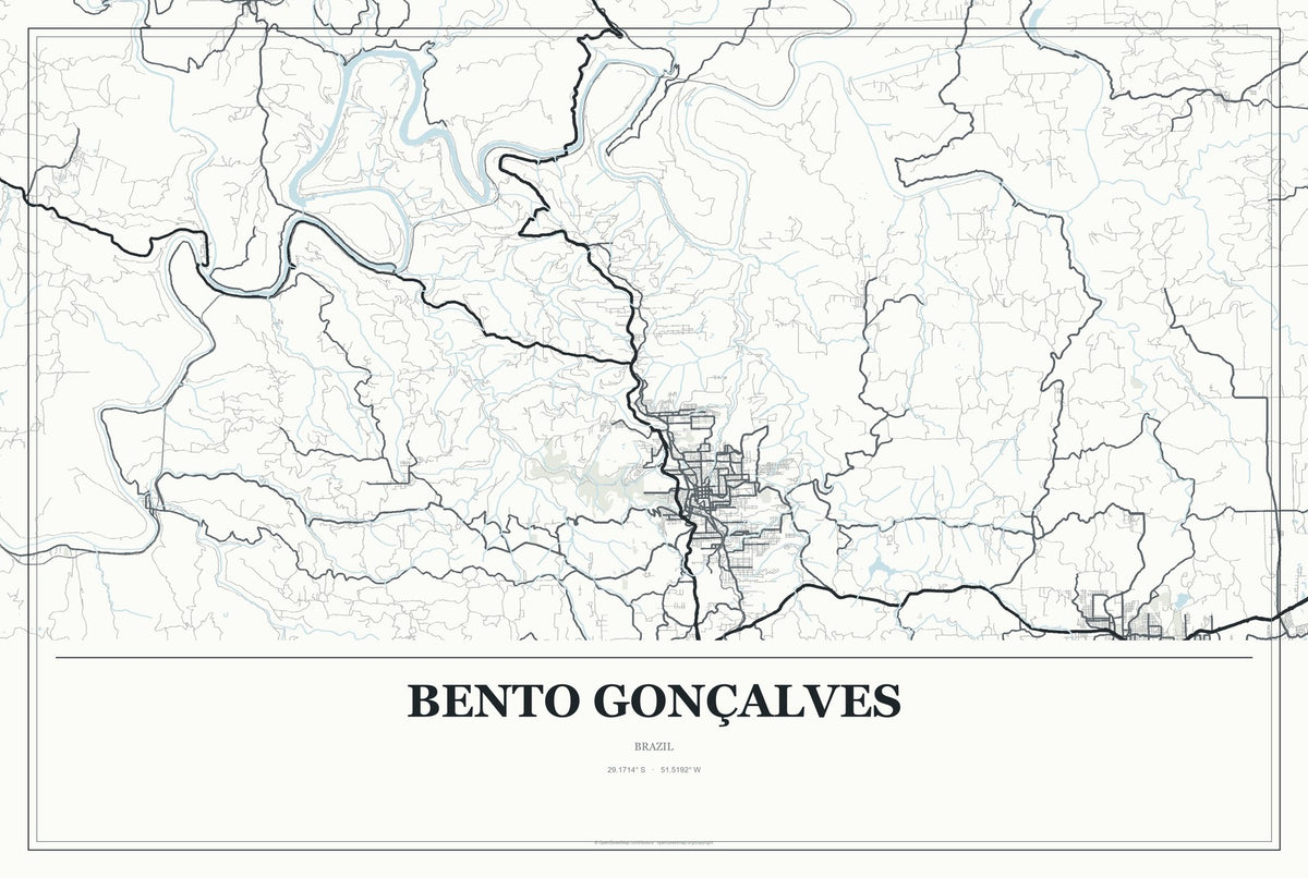Bento Gonçalves, Brazil City Map Aluminum Sign in Gallery Air style