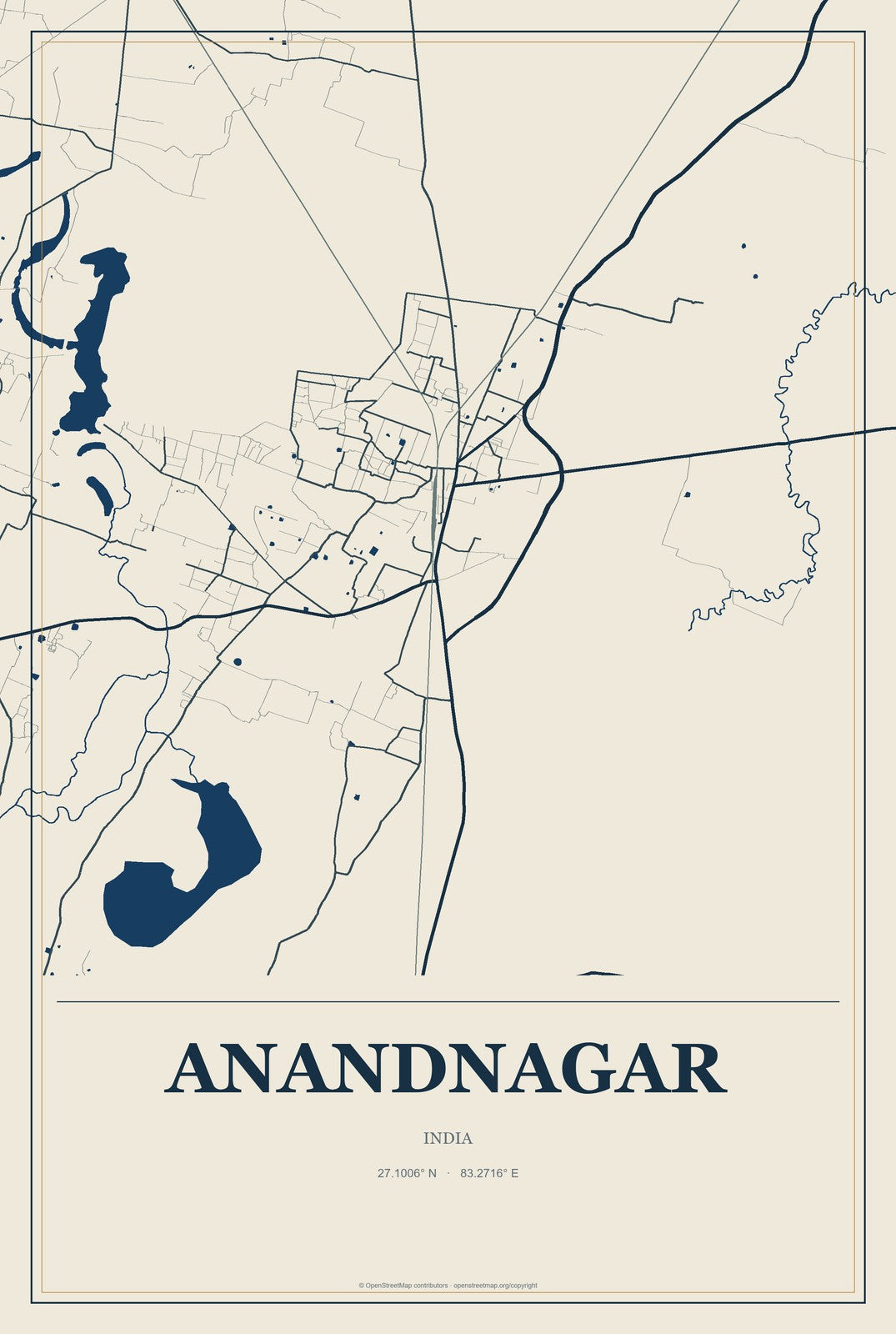 Anandnagar, India City Map Aluminum Sign in Coastal Cutout style