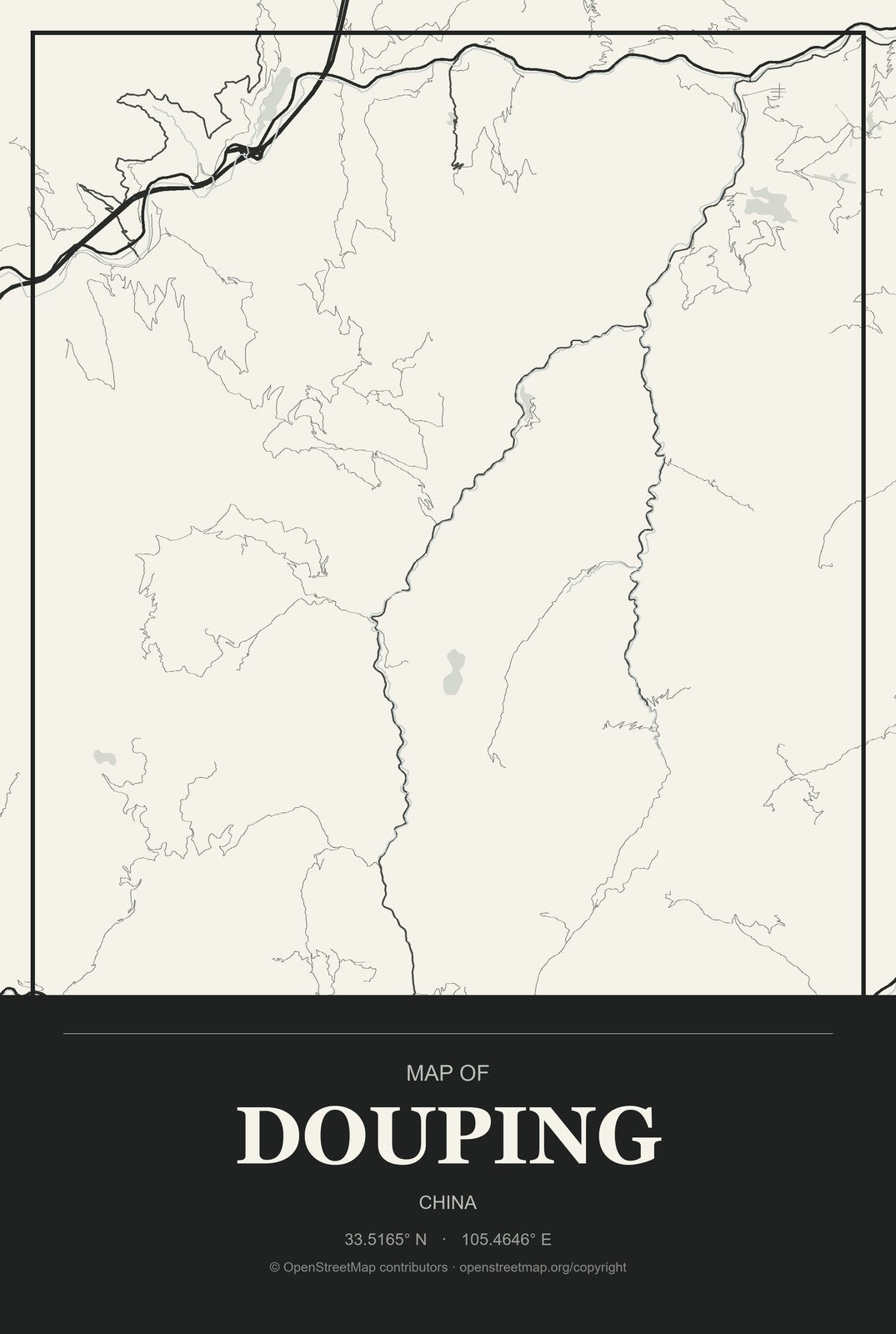 Douping, China City Map Aluminum Sign in Museum Plaque style