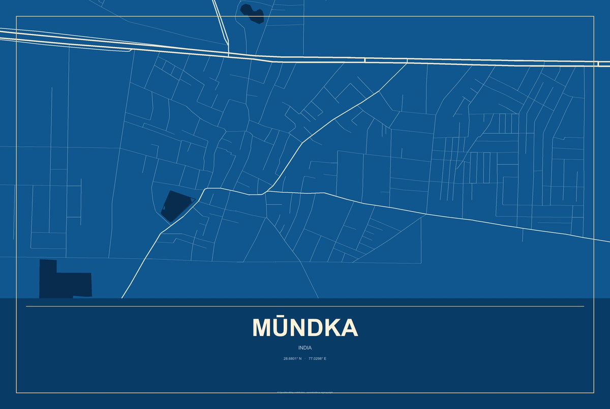 Mūndka, India City Map Aluminum Sign in Harbor Cobalt style