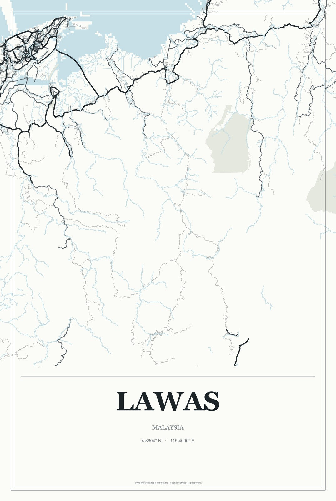Lawas, Malaysia City Map Aluminum Sign in Gallery Air style
