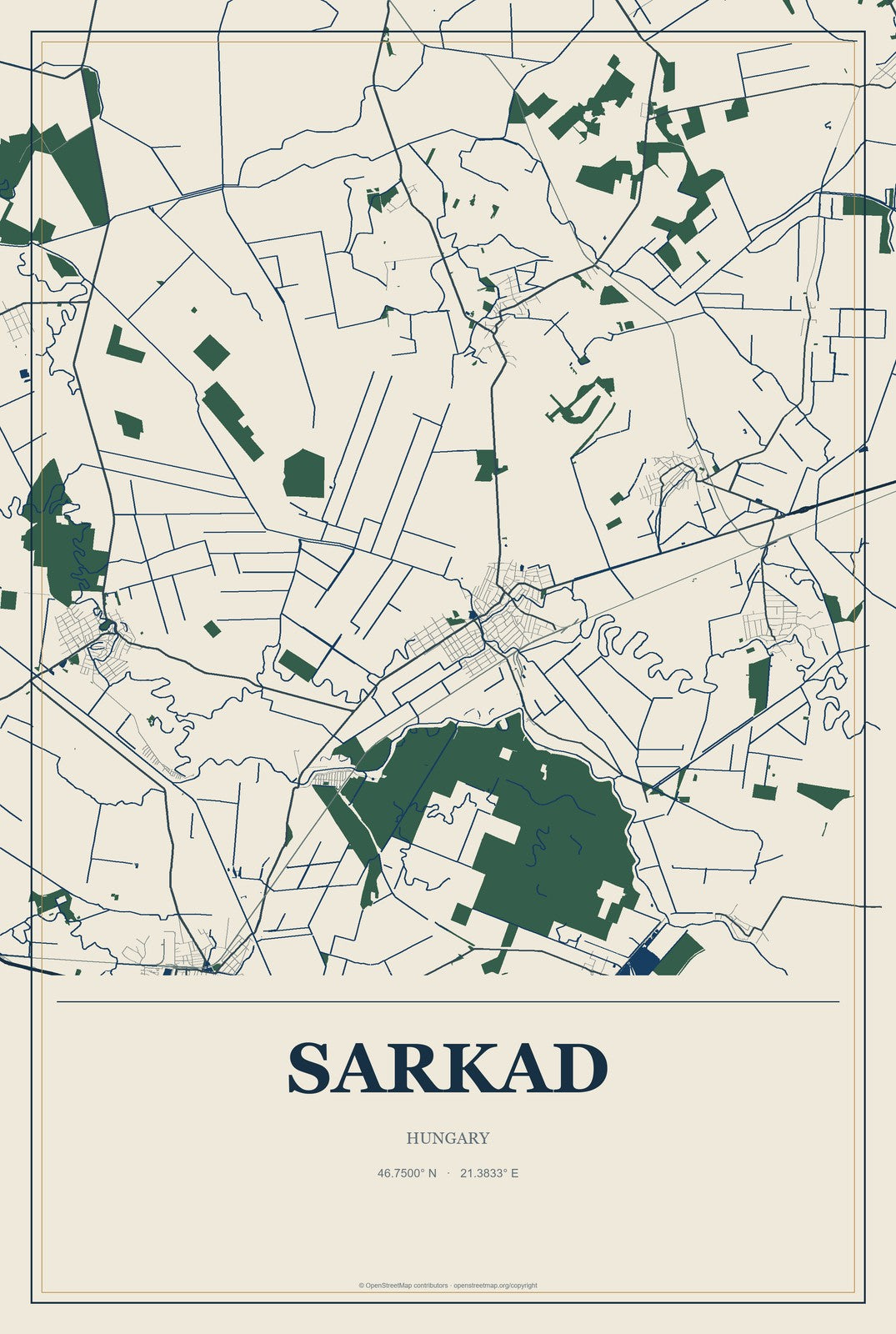 Sarkad, Hungary City Map Aluminum Sign in Coastal Cutout style