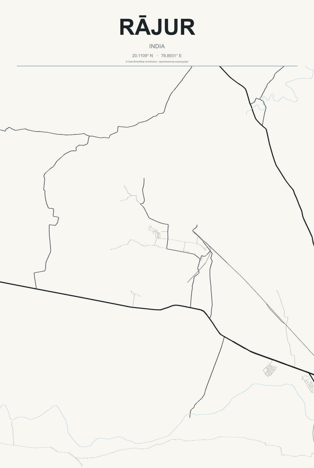 Rājur, India City Map Aluminum Sign in Headline Atlas style