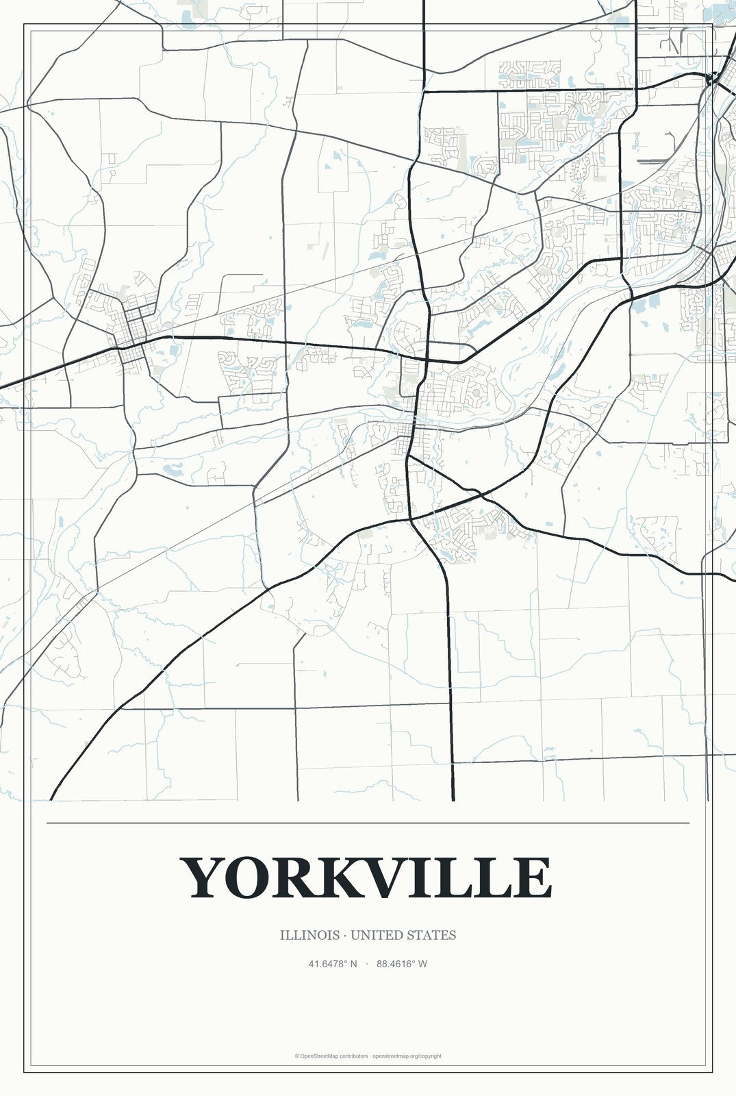Yorkville, Illinois City Map Aluminum Sign in Gallery Air style