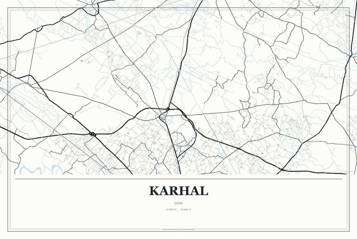 Karhal, India City Map Aluminum Sign in Gallery Air style