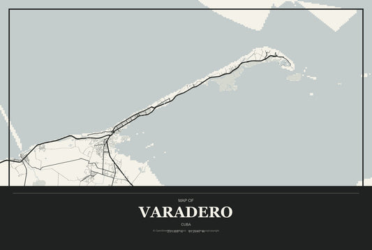 Varadero, Cuba City Map Aluminum Sign in Museum Plaque style