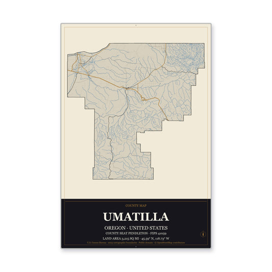 Umatilla County, Oregon Map Aluminum Sign in Museum Plaque style