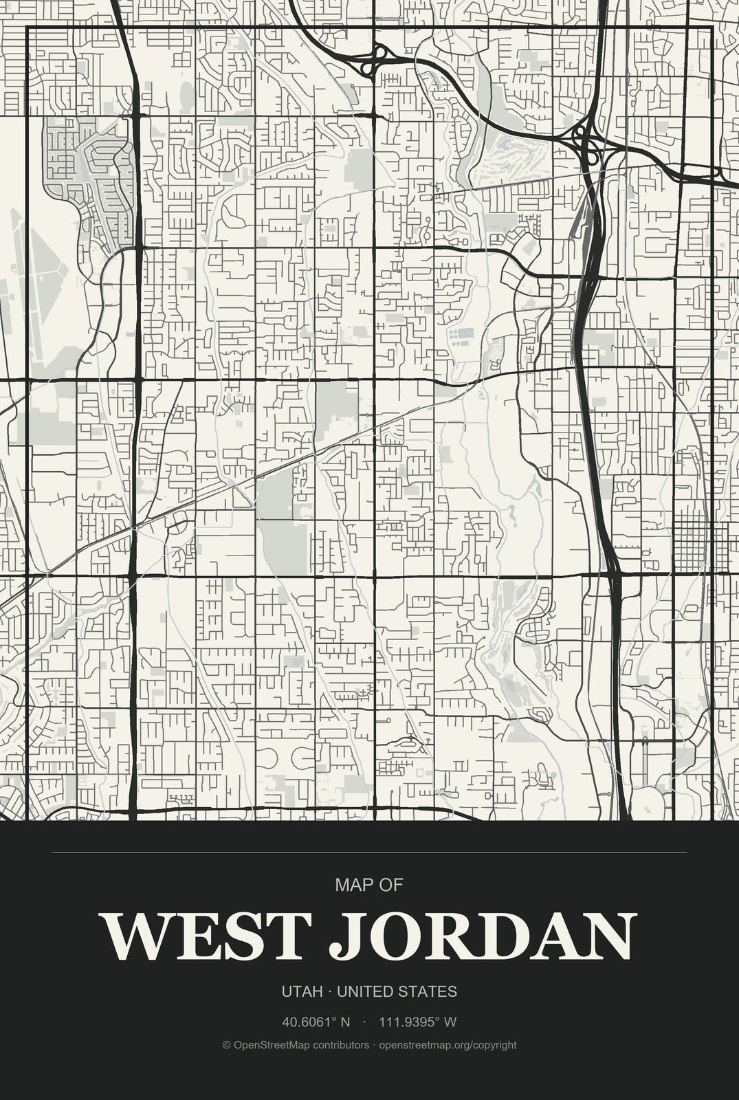 West Jordan, Utah City Map Aluminum Sign in Museum Plaque style