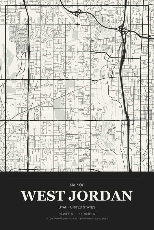 West Jordan, Utah City Map Aluminum Sign in Museum Plaque style