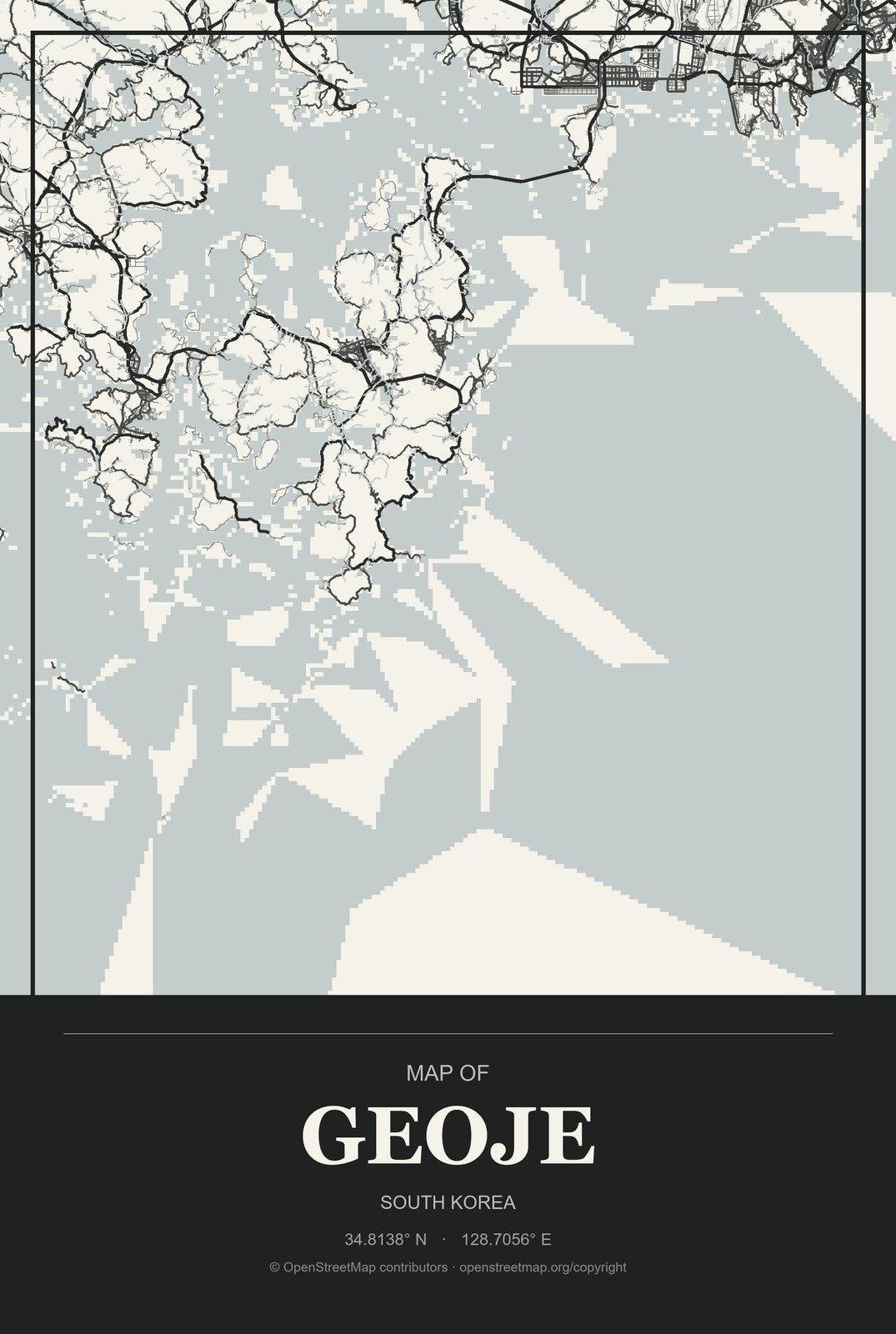 Geoje, South Korea City Map Aluminum Sign in Museum Plaque style