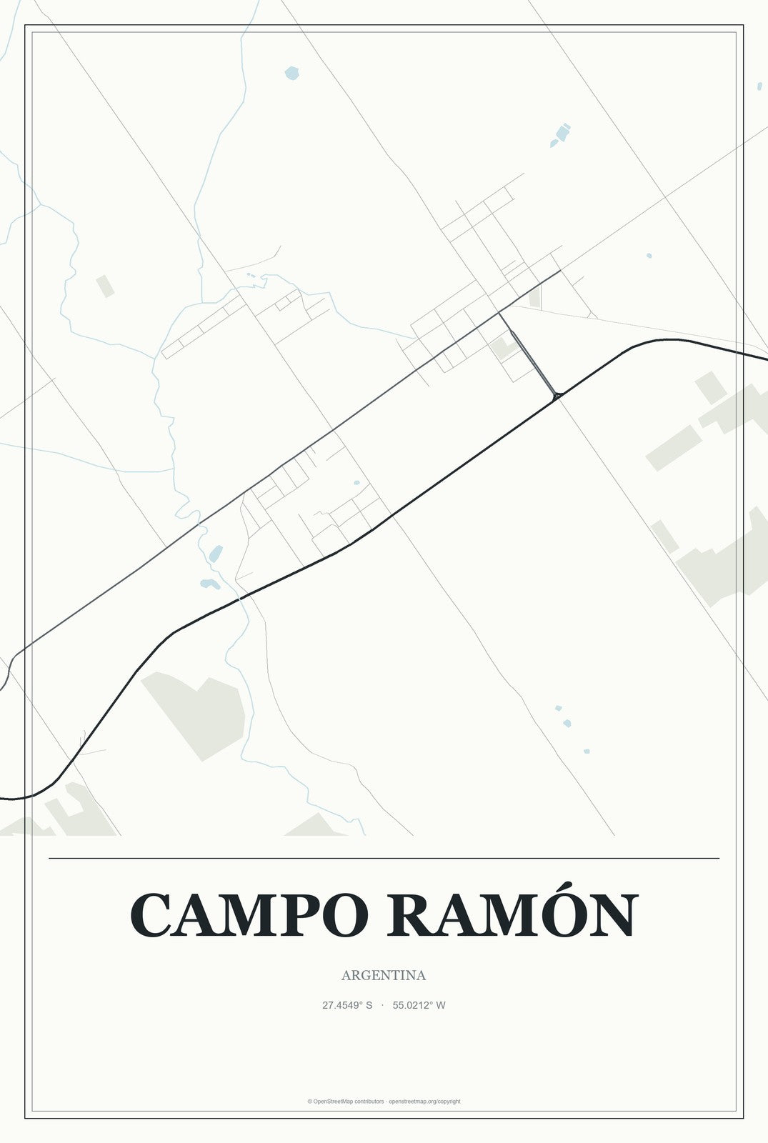 Campo Ramón, Argentina City Map Aluminum Sign in Gallery Air style