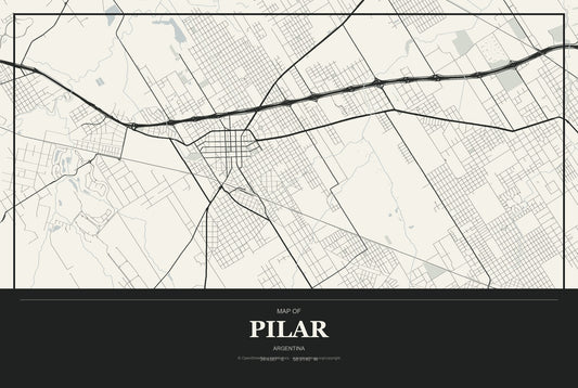 Pilar, Cordoba, Argentina City Map Aluminum Sign in Museum Plaque style