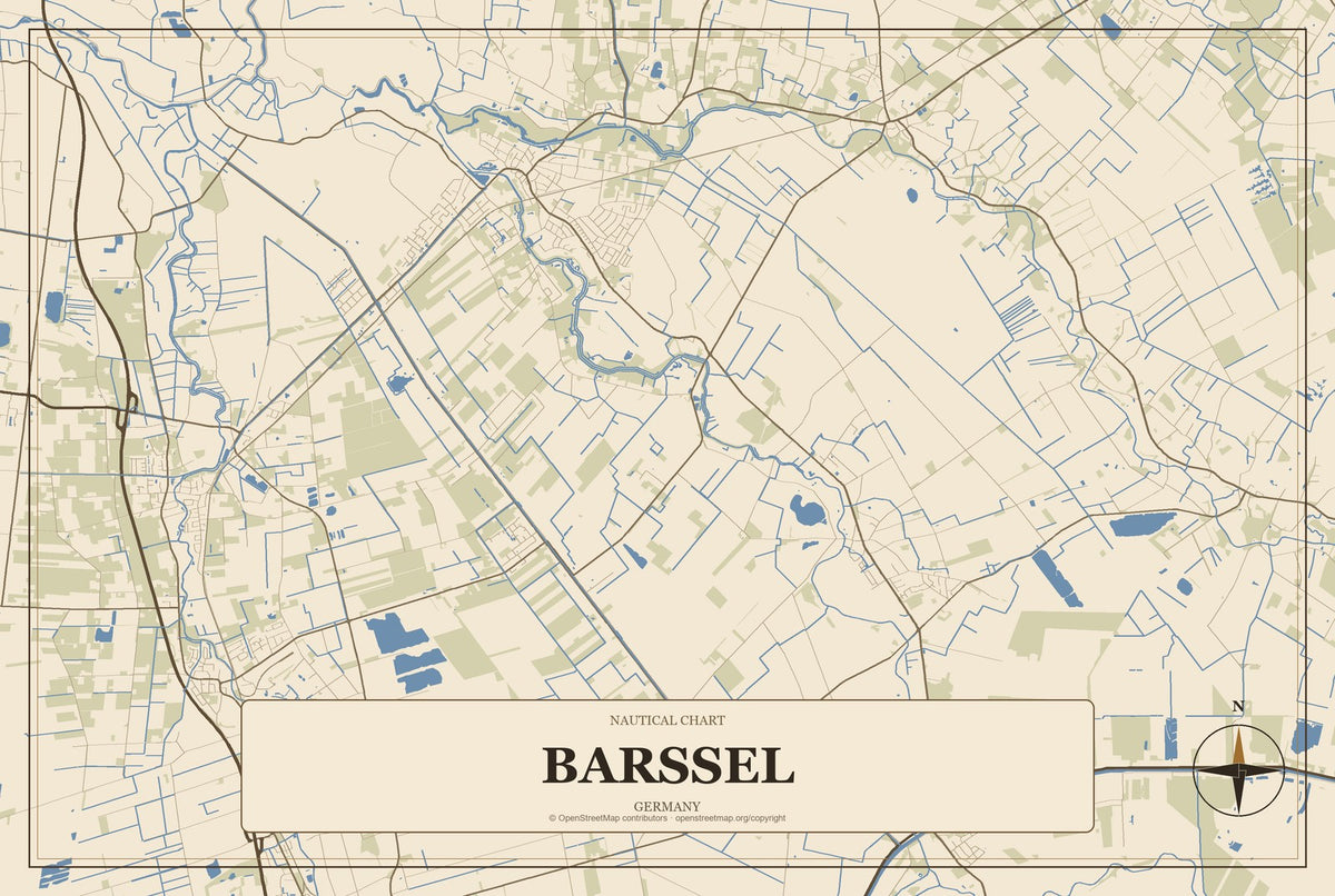 Barßel, Germany City Map Aluminum Sign in Heritage Nautical style