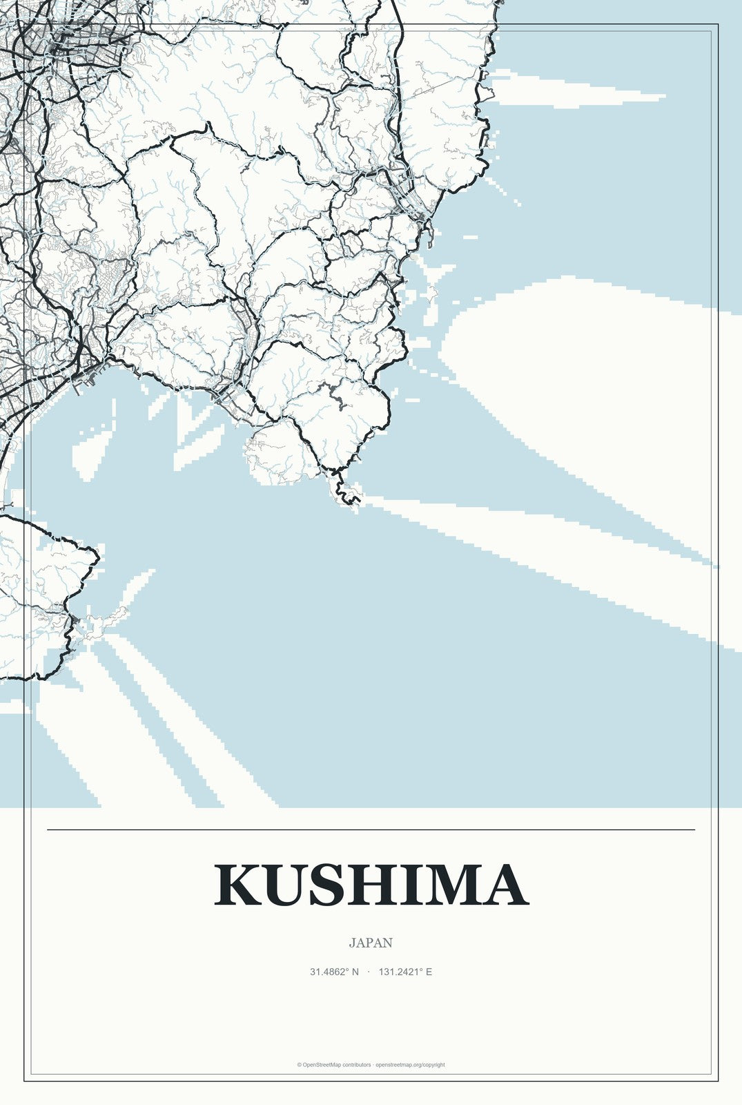 Kushima, Japan City Map Aluminum Sign in Gallery Air style
