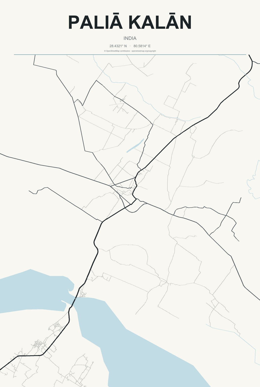 Paliā Kalān, India City Map Aluminum Sign in Headline Atlas style