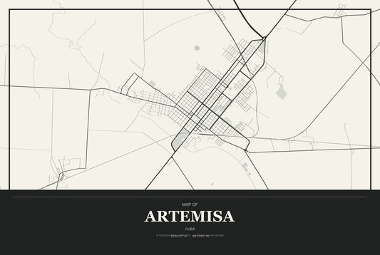 Artemisa, Cuba City Map Aluminum Sign in Museum Plaque style