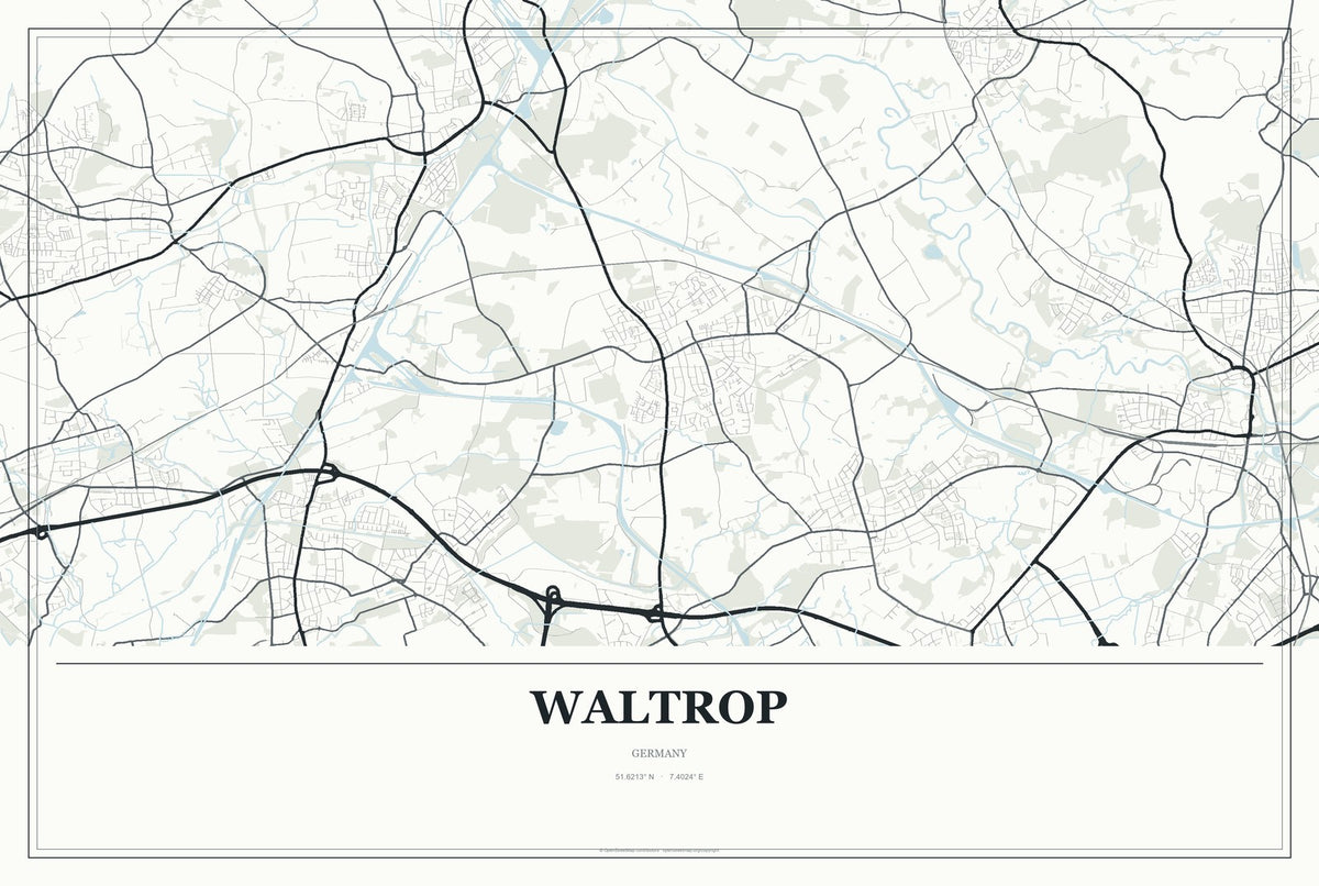 Waltrop, Germany City Map Aluminum Sign in Gallery Air style