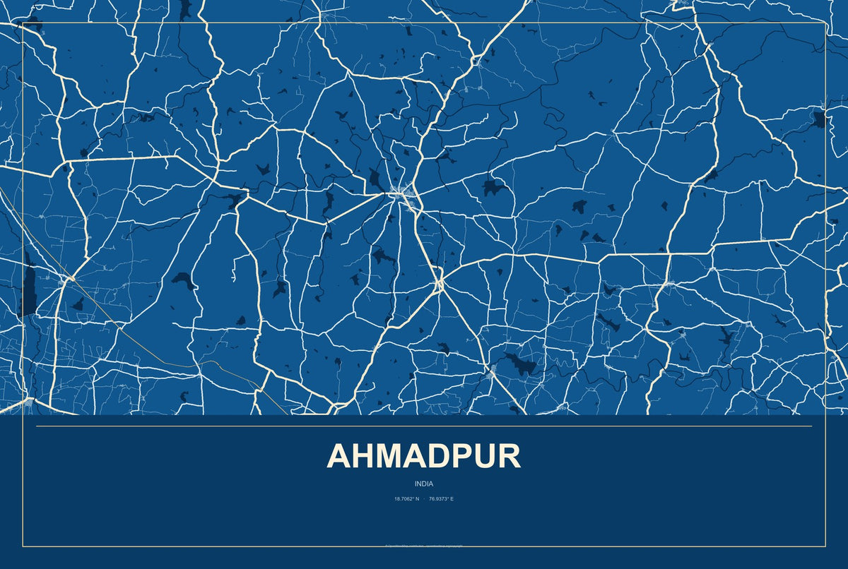 Ahmadpur, India City Map Aluminum Sign in Harbor Cobalt style