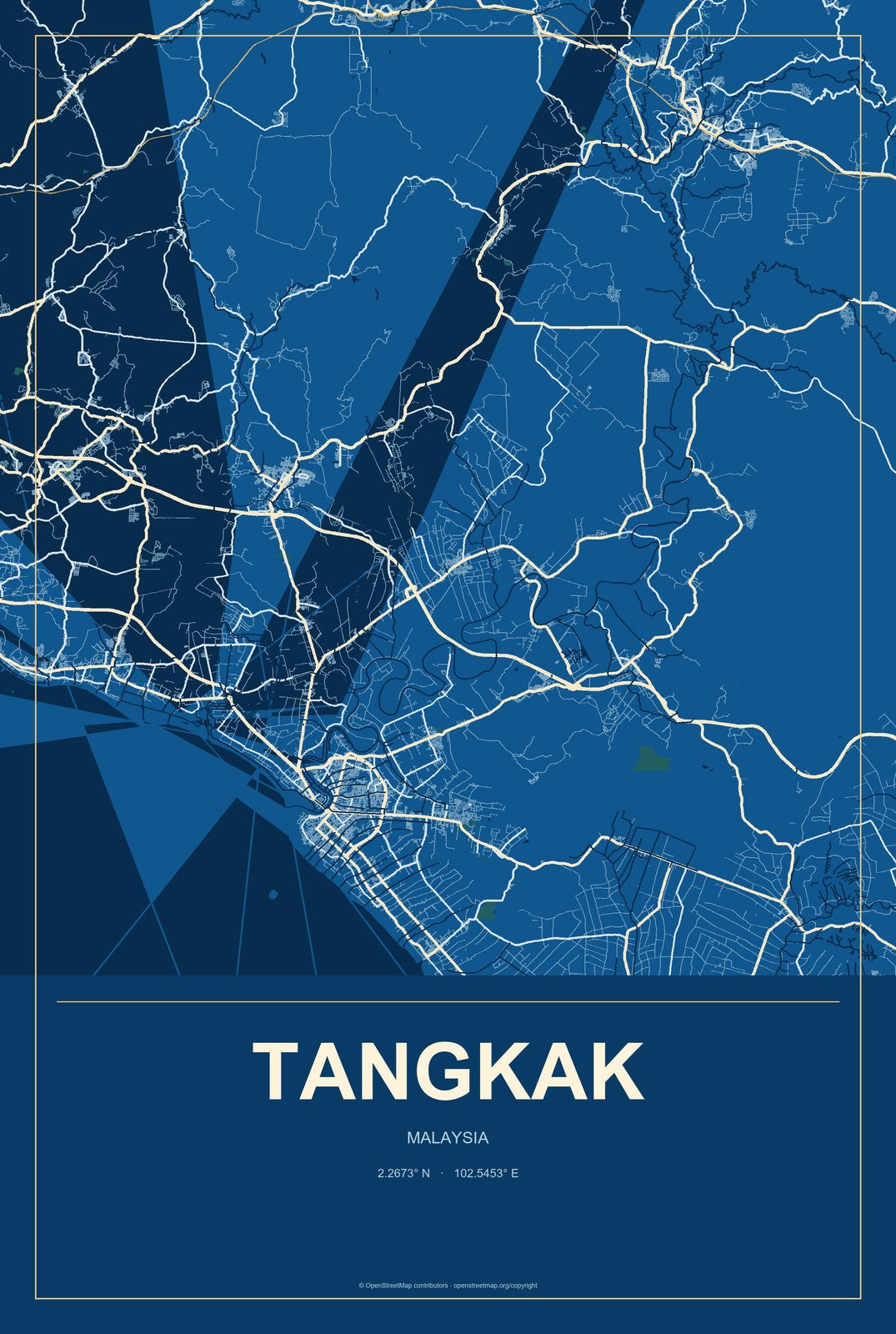 Tangkak, Malaysia City Map Aluminum Sign in Harbor Cobalt style