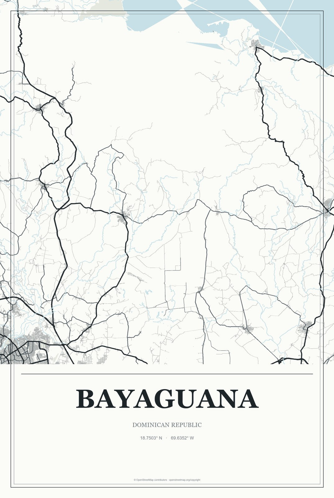 Bayaguana, Dominican Republic City Map Aluminum Sign in Gallery Air style