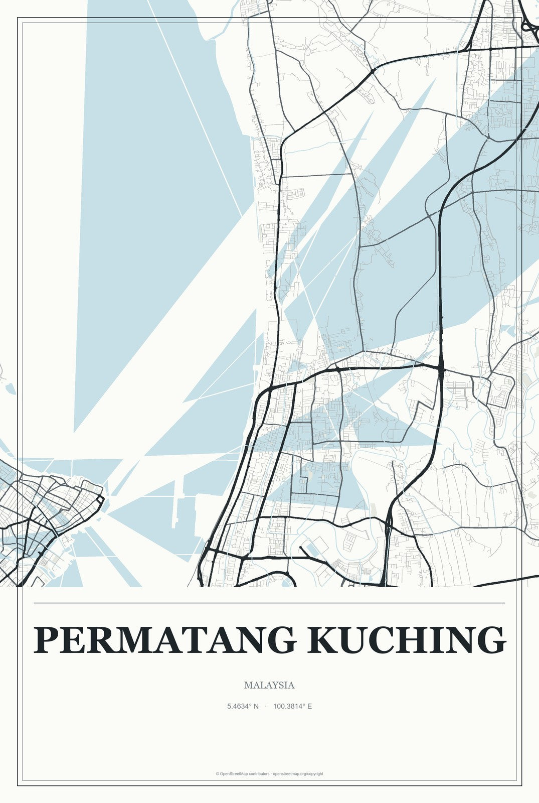 Permatang Kuching, Malaysia City Map Aluminum Sign in Gallery Air style