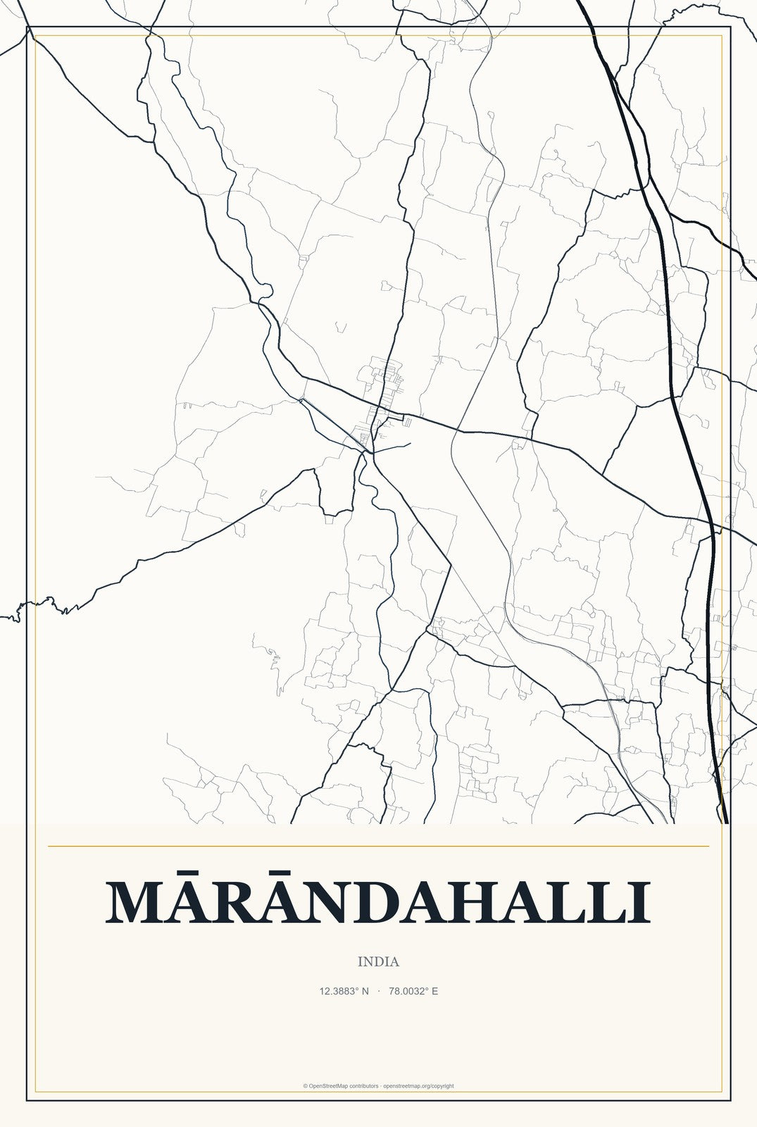 Mārāndahalli, India City Map Aluminum Sign in Citrine Modern style