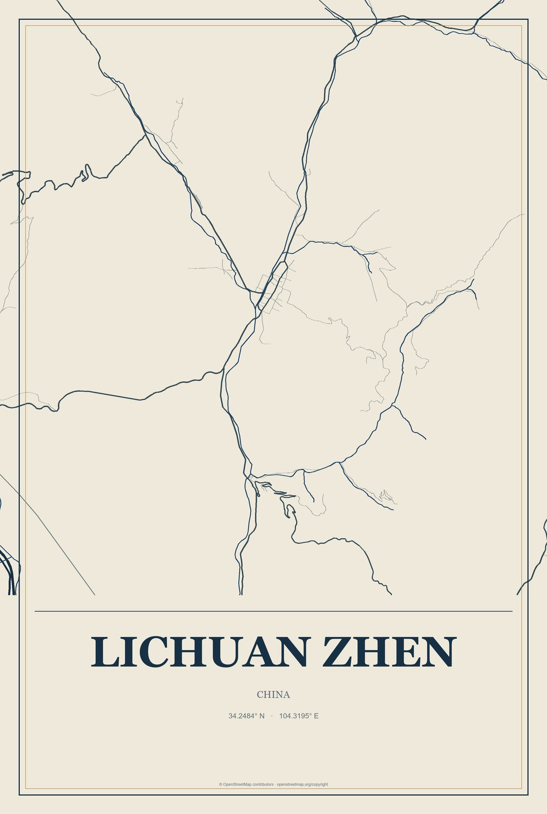 Lichuan Zhen, China City Map Aluminum Sign in Coastal Cutout style
