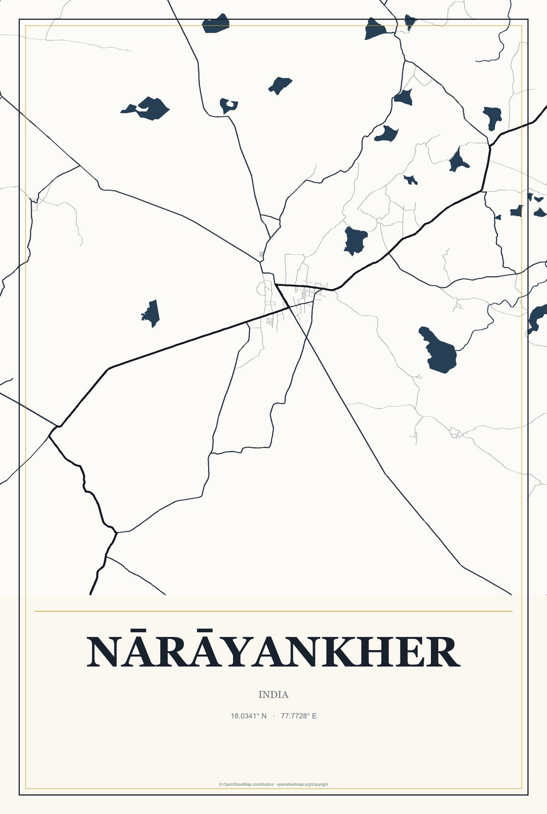 Nārāyankher, India City Map Aluminum Sign in Citrine Modern style
