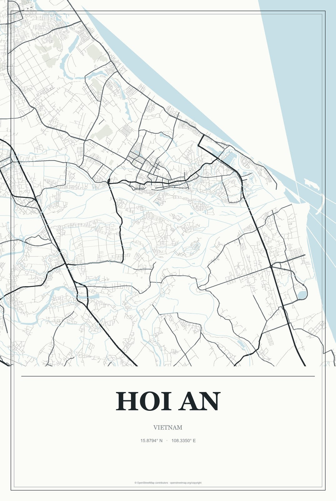 Hoi An, Vietnam City Map Aluminum Sign in Gallery Air style