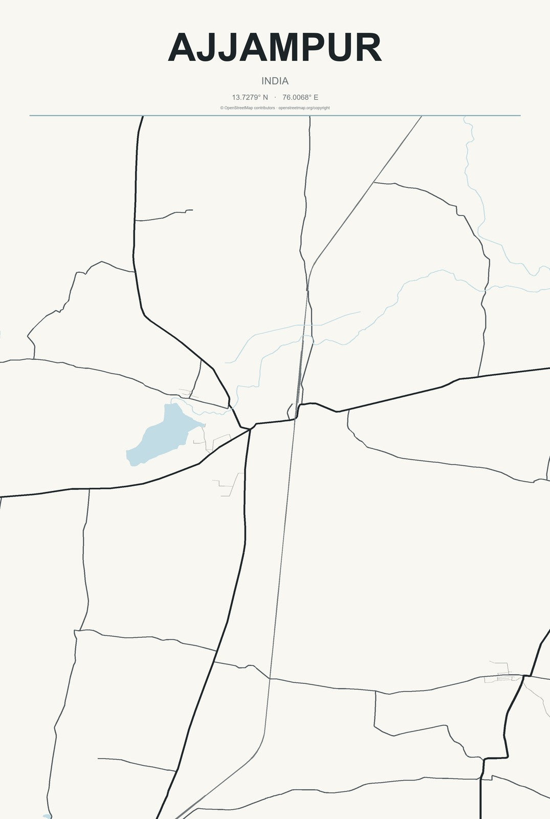 Ajjampur, India City Map Aluminum Sign in Headline Atlas style