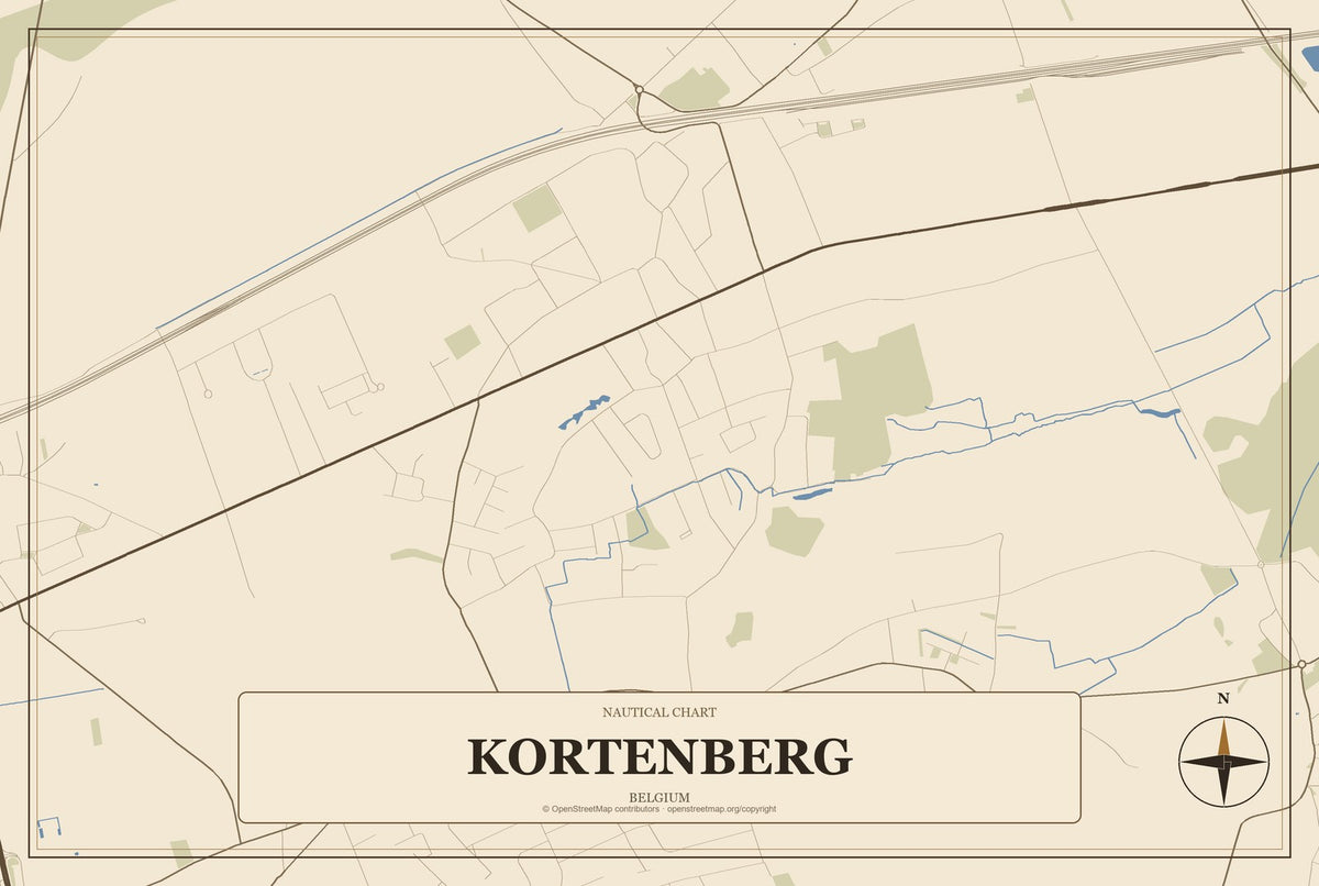 Kortenberg, Belgium City Map Aluminum Sign in Heritage Nautical style