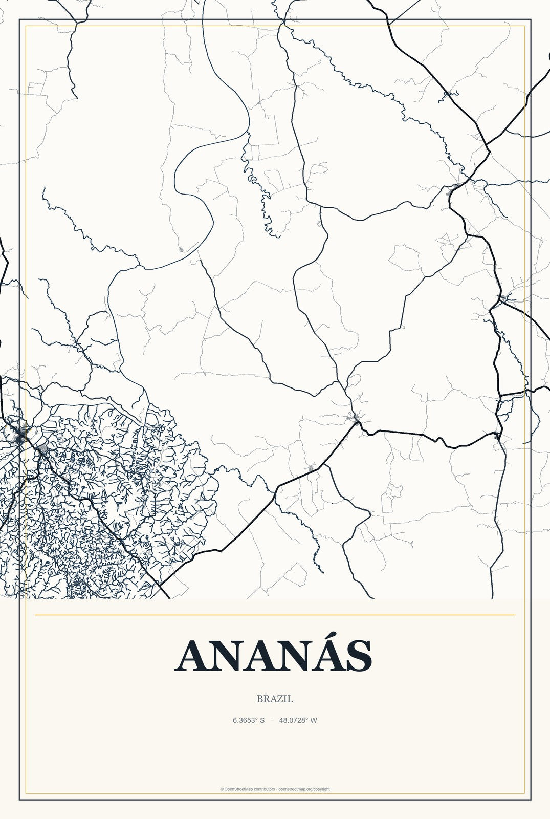 Ananás, Brazil City Map Aluminum Sign in Citrine Modern style