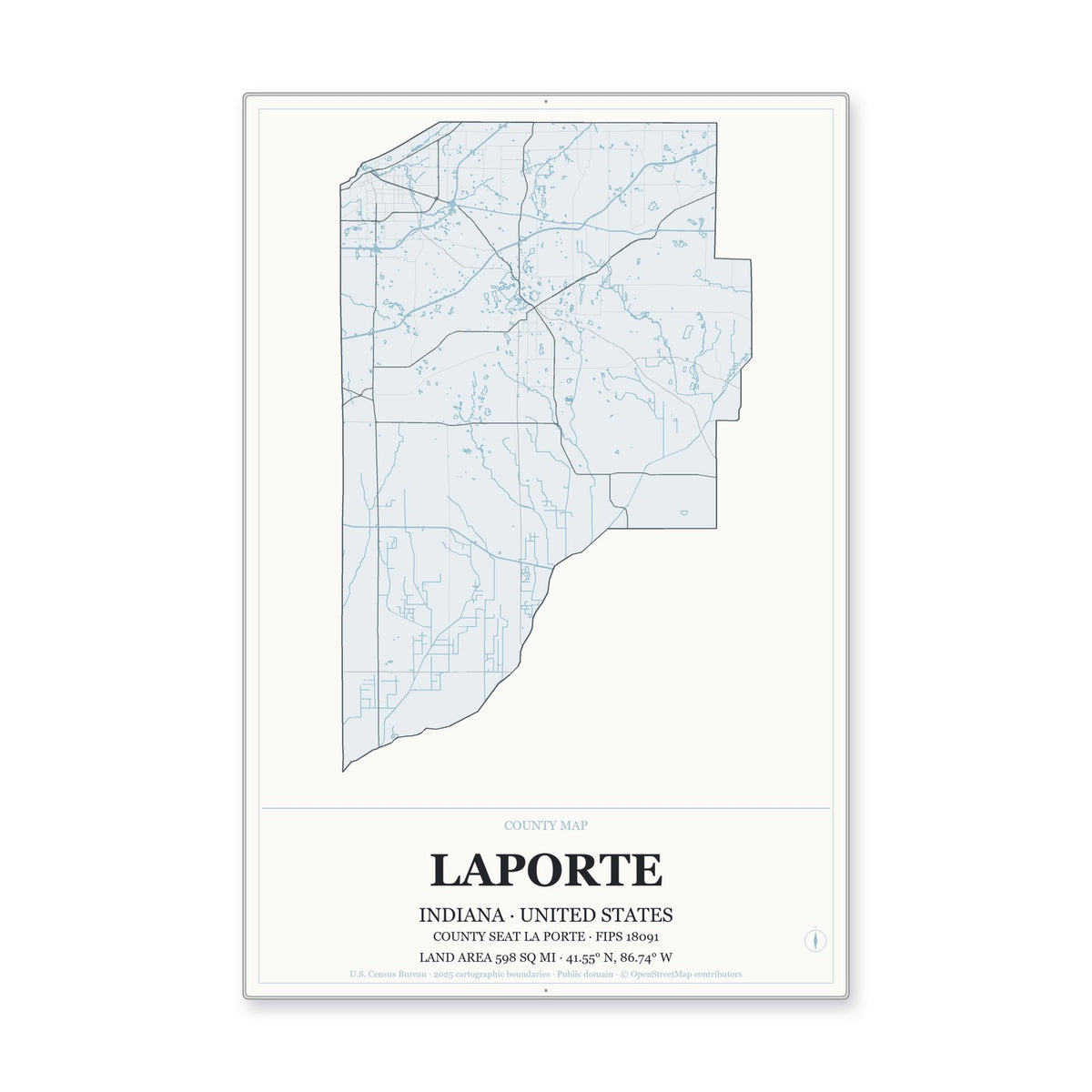 LaPorte County, Indiana Map Aluminum Sign in Gallery Air style