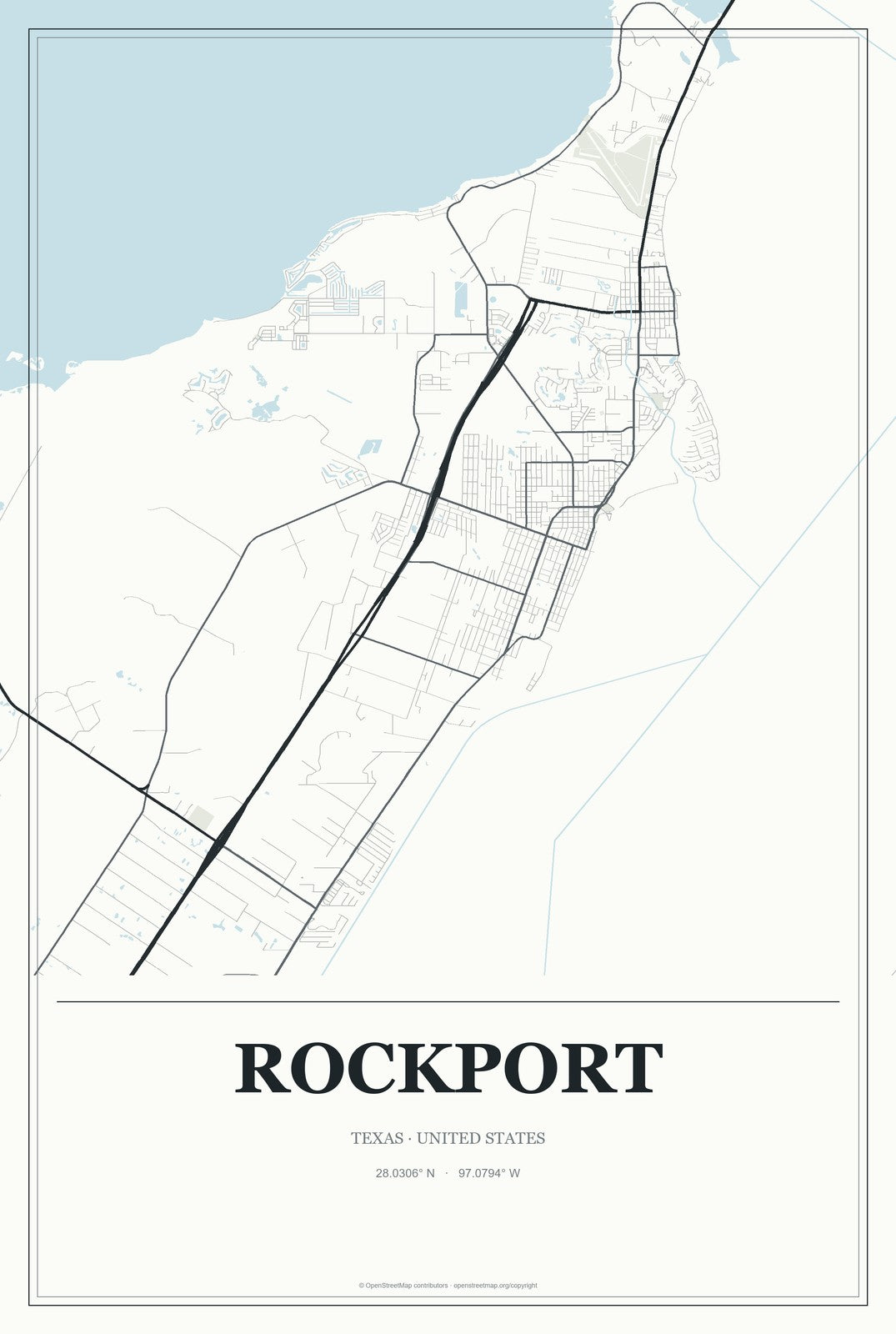 Rockport, Texas City Map Aluminum Sign in Gallery Air style