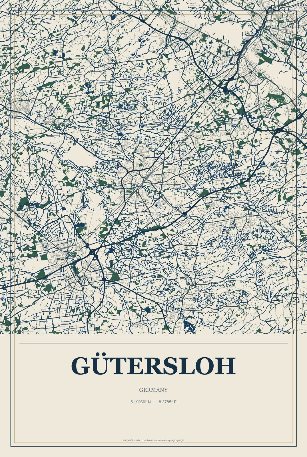 Gütersloh, Germany City Map Aluminum Sign in Coastal Cutout style