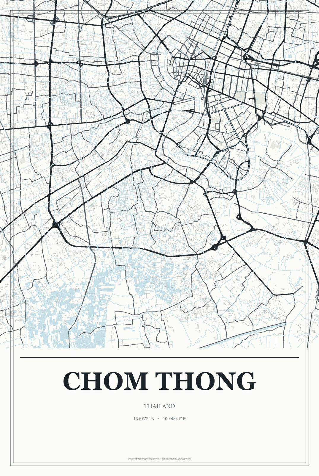 Chom Thong, Chiang Mai, Thailand City Map Aluminum Sign in Gallery Air style