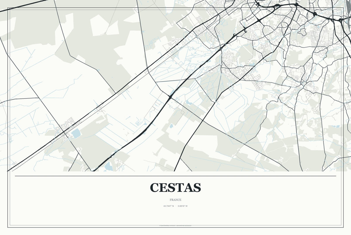 Cestas, France City Map Aluminum Sign in Gallery Air style