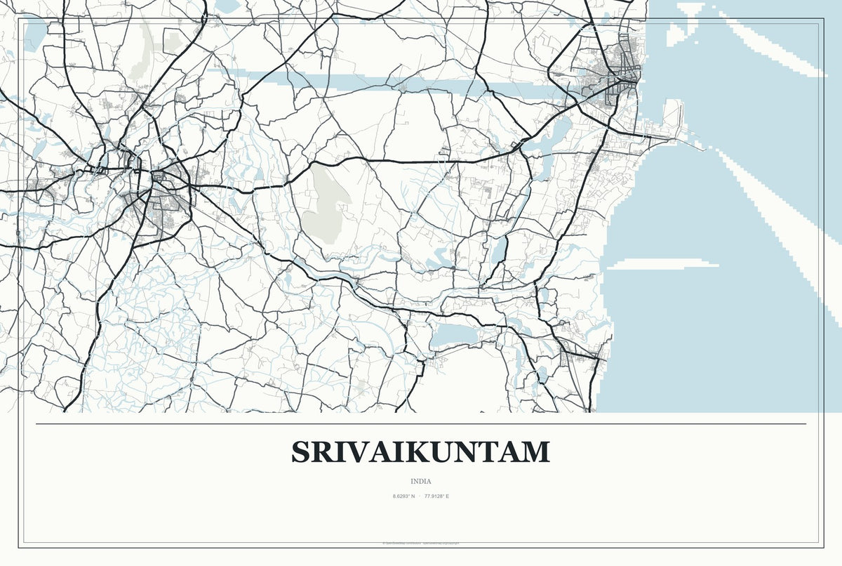 Srivaikuntam, India City Map Aluminum Sign in Gallery Air style