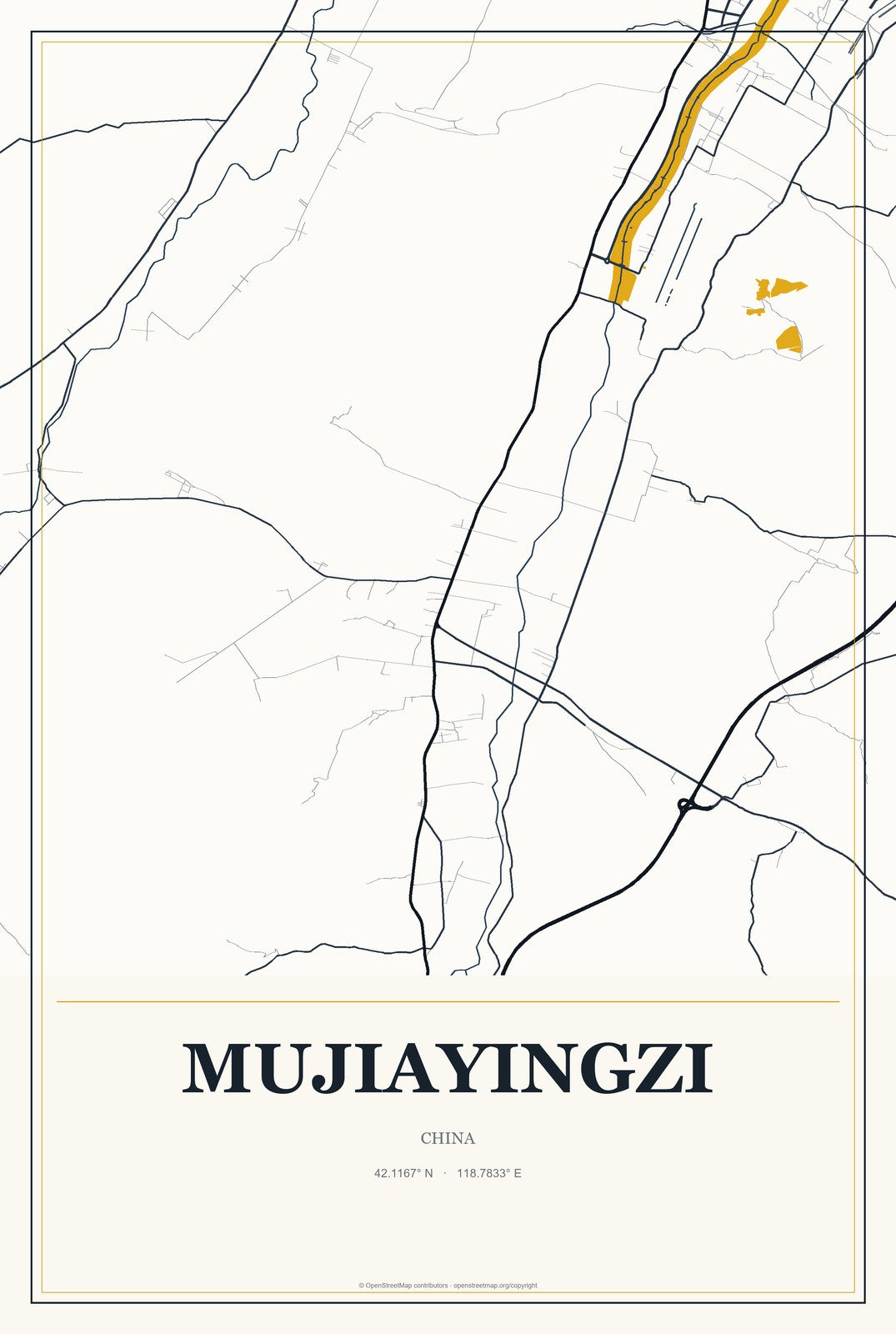 Mujiayingzi, China City Map Aluminum Sign in Citrine Modern style