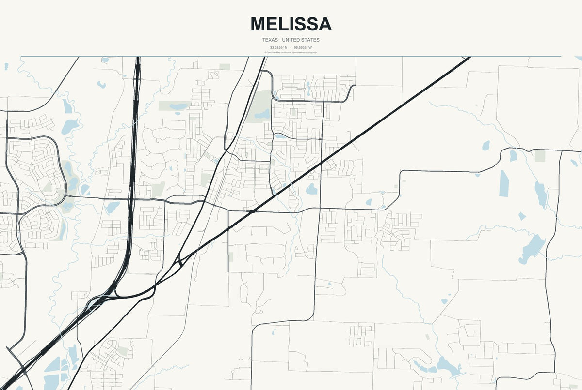 Melissa, Texas City Map Aluminum Sign in Headline Atlas style